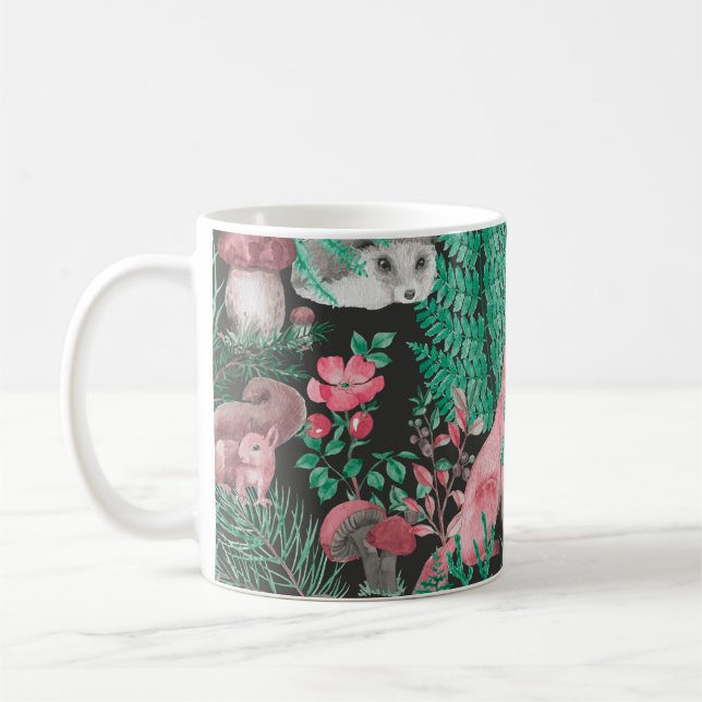 Hand plockade sömlöst mönster med vattenskog kaffemugg (Vänster)