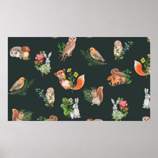 Hand plockade sömlöst mönster med vattenskog poster