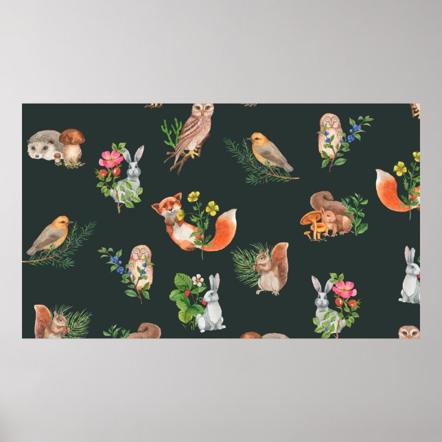 Hand plockade sömlöst mönster med vattenskog poster (Framsidan)