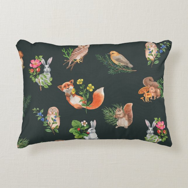 Hand plockade sömlöst mönster med vattenskog prydnadskudde (Framsidan)