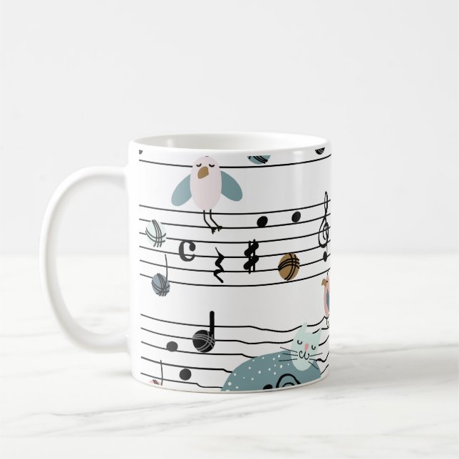 Hand plockade söt tecknad, sömlös illustration av  kaffemugg (Vänster)