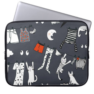 Hand plockade söt tecknad, sömlös illustration av laptop fodral