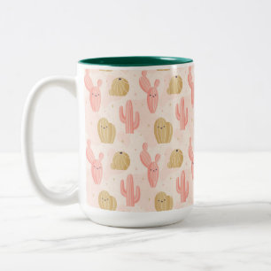 hand plockade söta rosa cactus Två-Tonad mugg