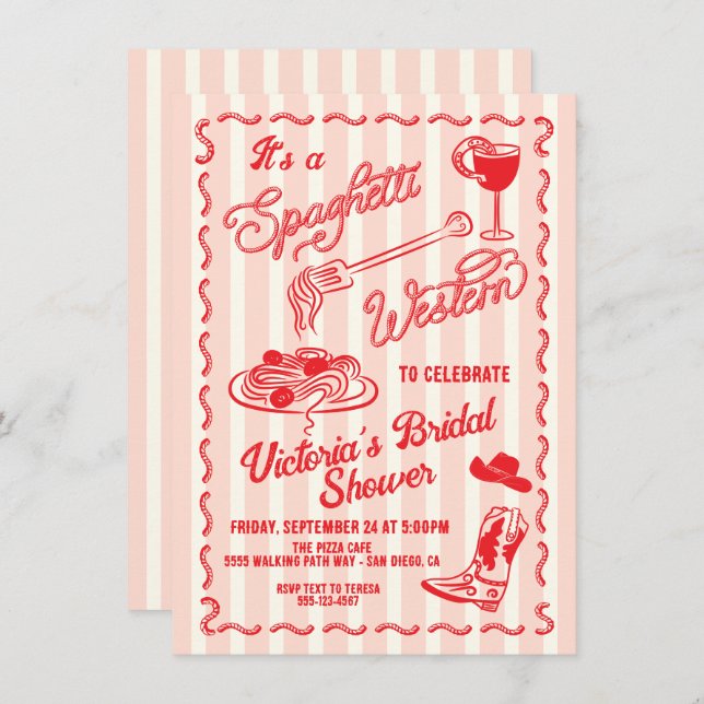 Hand plockade Spaghetti Western Italienska Cowboy  Inbjudningar (Fram/baksida)