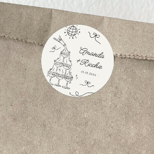 Hand plockade Spelande Whimsical Retro Fransk Bröl Runt Klistermärke