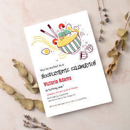 Hand plockade Spicy Egg Noodles Ramen BBQ Birthday Inbjudningar