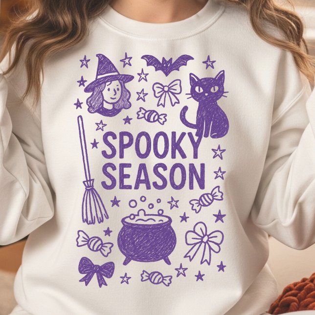 Hand plockade Spooky Season Doodle Collage T Shirt (Spooky Season Hand Drawn Doodle Collage)