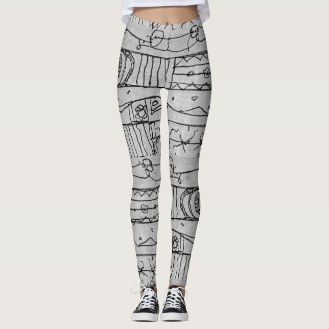 Hand plockade stamtekoner Mönster Leggings (Framsida)