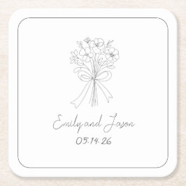 Hand plockade Stil - enkla tunna linbanefolare och Underlägg Papper Kvadrat