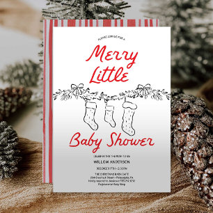 Hand plockade Stockings Merry Little Baby Shower Inbjudningar