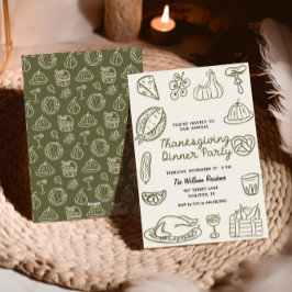 Hand plockade Stollig Doodle Thanksgiving Inbjudan