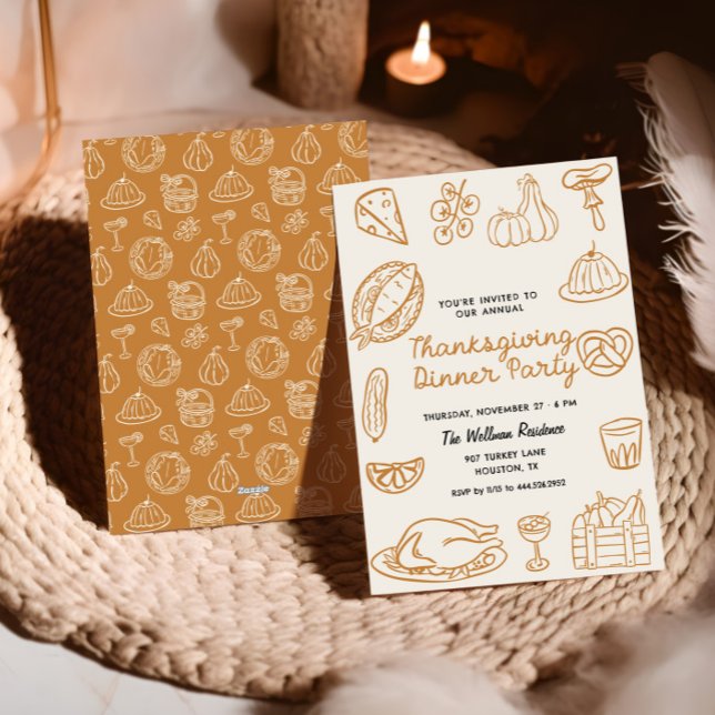 Hand plockade Stollig Doodle Thanksgiving Inbjudan (Skapare uppladdad)