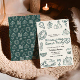 Hand plockade Stollig Doodle Thanksgiving Inbjudan