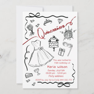 Hand plockade stollig lekte prinsessan Quinceañera Inbjudningar