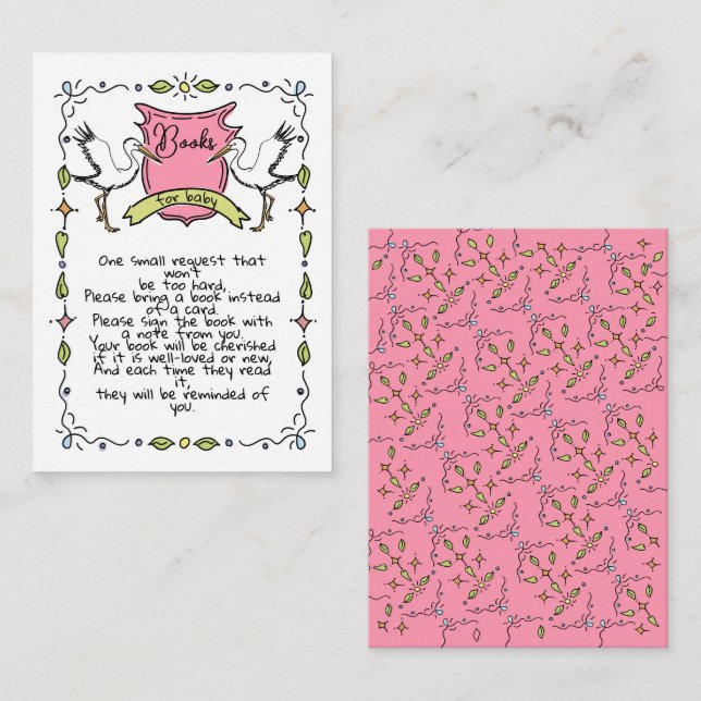 Hand plockade Stork Bokar för Baby Tilläggskort (Fram/baksida)