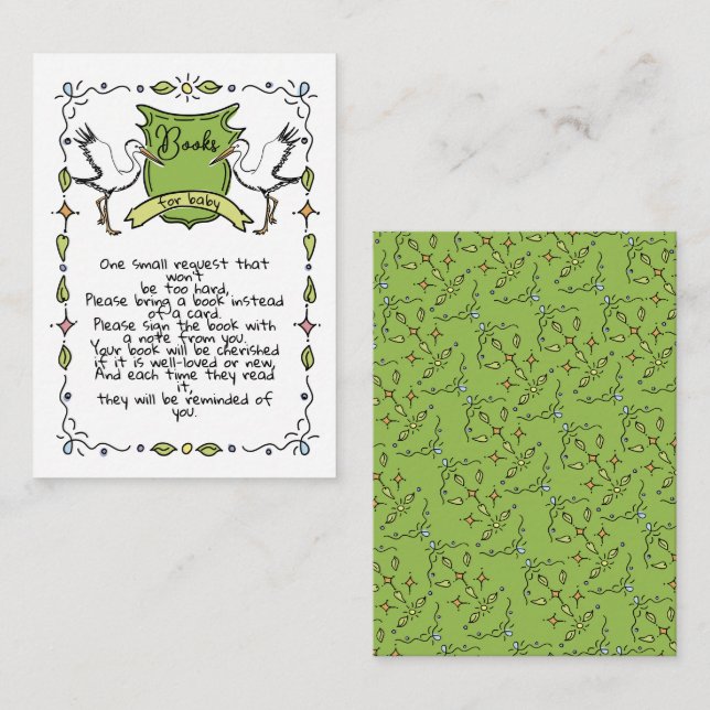 Hand plockade Stork Bokar för Baby Tilläggskort (Fram/baksida)