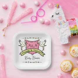 Hand plockade Stork Vapensköld Baby Shower