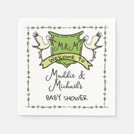 Hand plockade Stork Vapensköld Baby Shower Pappersservett