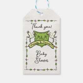 Hand plockade Stork Vapensköld Baby Shower Presentetikett