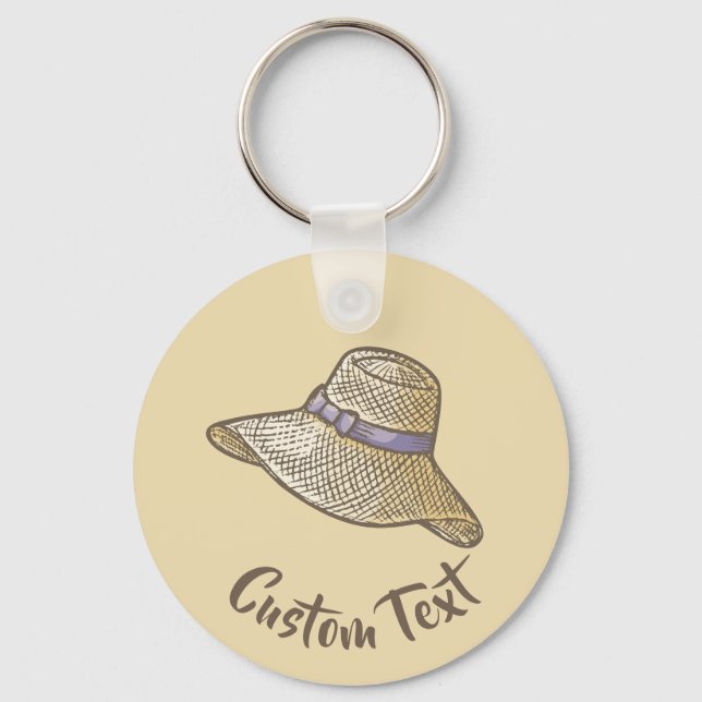 Hand plockade Straw Hat Beige Keychain Nyckelring (Framsida)