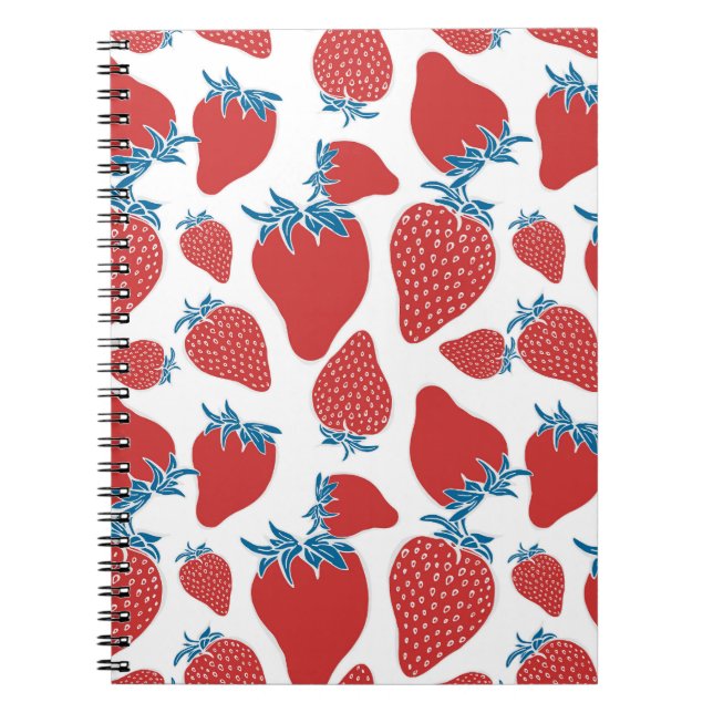 Hand plockade Strawberry Vintage Mönster Anteckningsbok (Framsidan)