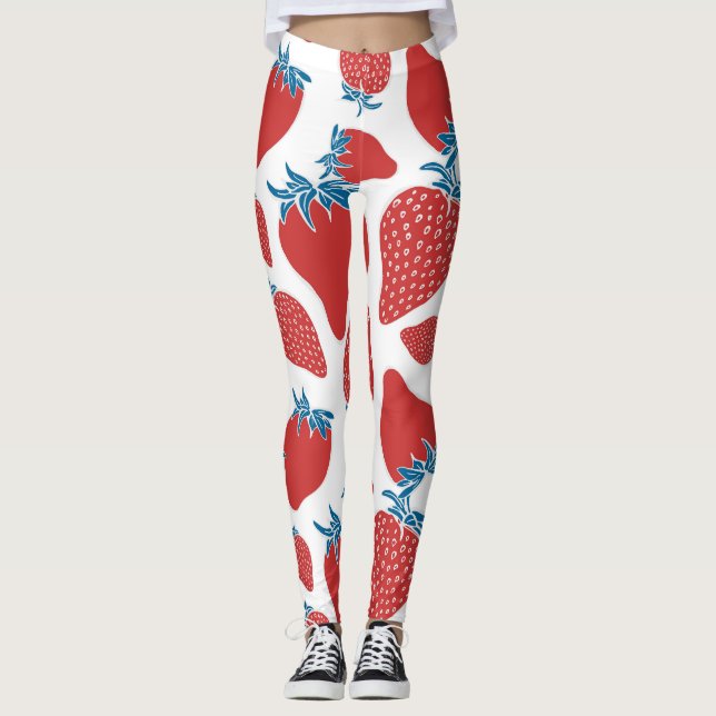 Hand plockade Strawberry Vintage Mönster Leggings (Framsida)
