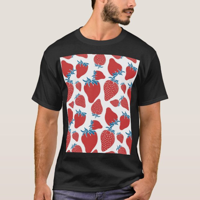 Hand plockade Strawberry Vintage Mönster T Shirt (Framsida)