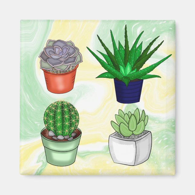 Hand plockade Succulents Magnet (Framsidan)
