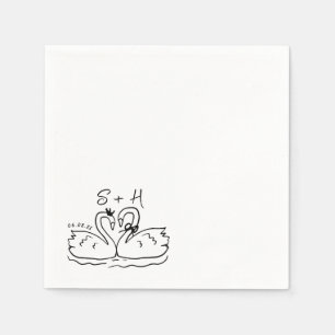 Hand plockade Svan Heart Bröllop Cocktail Pappersservett
