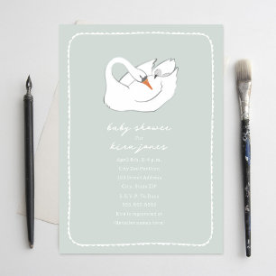 Hand plockade Svan Mamma & Baby Shower Grönt Girl Inbjudningar