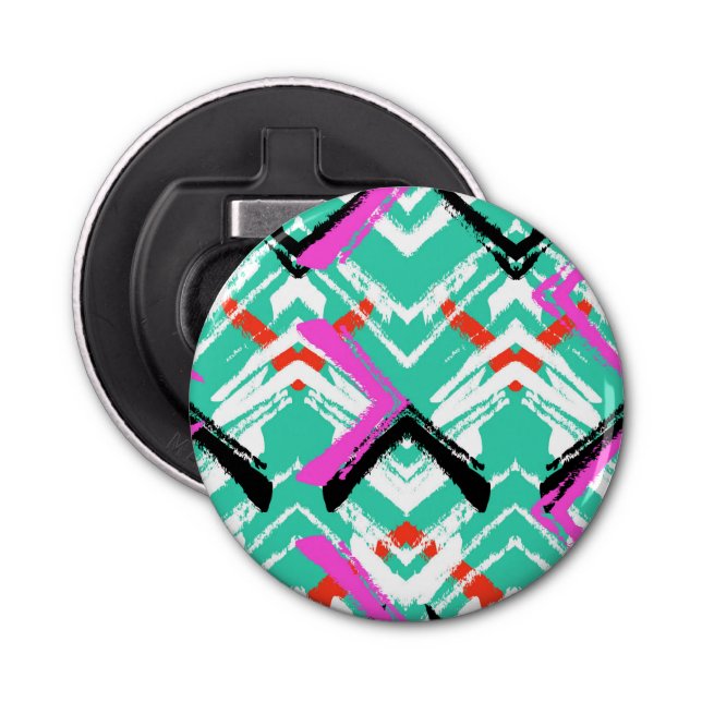 Hand plockade Teal Zig Mönster Flasköppnare (Framsidan)