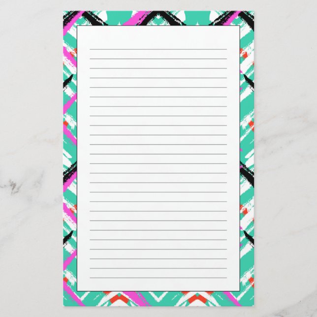 hand plockade Teal Zig Zag Mönster Brevpapper (Framsida)