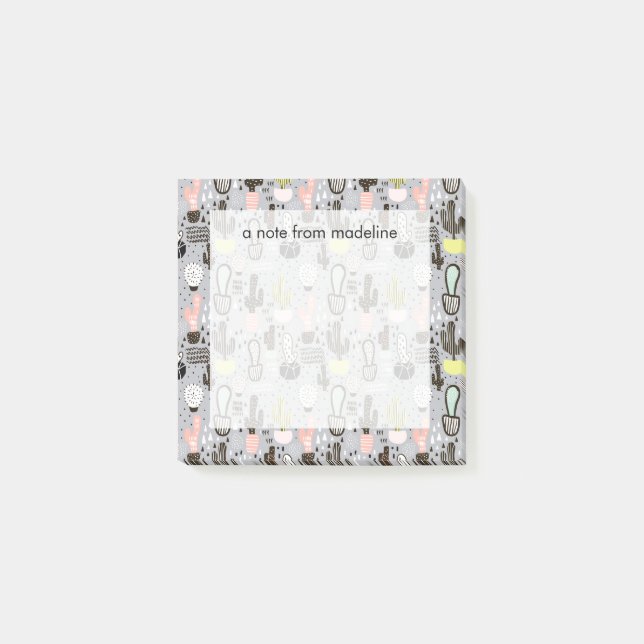 Hand plockade texturerat kaktusmönster post-it block (Framsida)