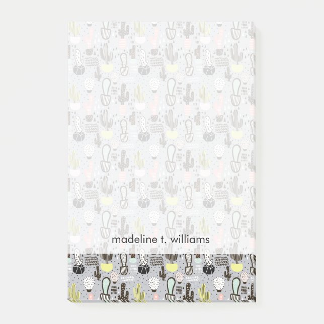 Hand plockade texturerat kaktusmönster post-it block (Framsida)