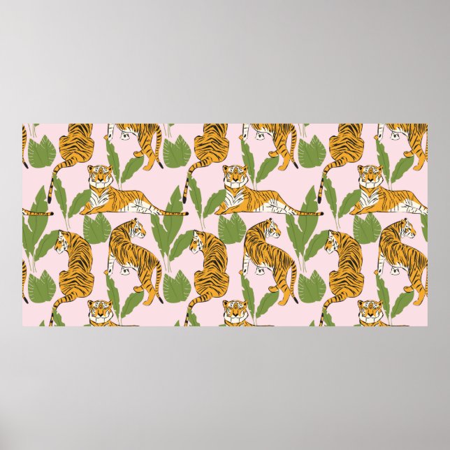 Hand plockade tiger sömlös mönster, stora katter i poster (Framsidan)