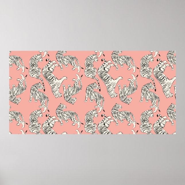 Hand plockade tiger sömlös mönster, stora katter i poster (Framsidan)