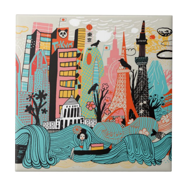Hand plockade Tokyo Japan Kakelplatta (Framsidan)