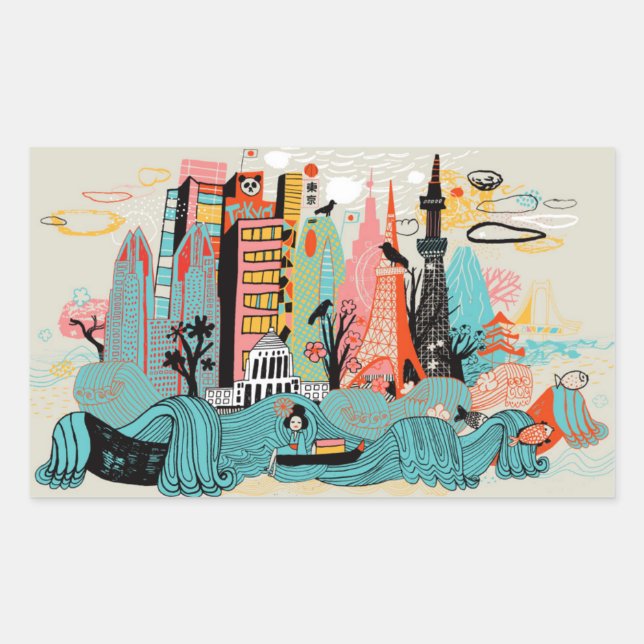 Hand plockade Tokyo Japan Rektangulärt Klistermärke (Framsida)
