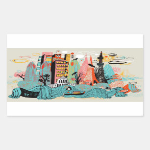 Hand plockade Tokyo Japan Rektangulärt Klistermärke