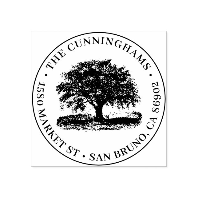 Hand plockade Träd-rundans familj Namn och Returad Stämpel (Tryck)