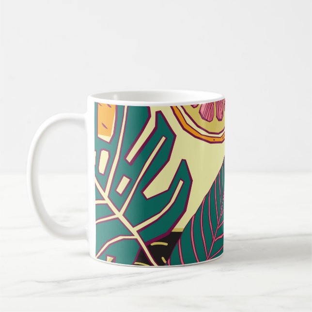 Hand plockade Tropical Bright Mönster Kaffemugg (Vänster)