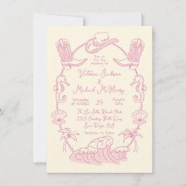 Hand plockade Tropical Coastal Cowboy Beach Weddin Inbjudningar