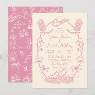 Hand plockade Tropical Coastal Cowboy Beach Weddin Inbjudningar