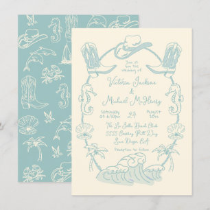 Hand plockade Tropical Coastal Cowboy Beach Weddin Inbjudningar
