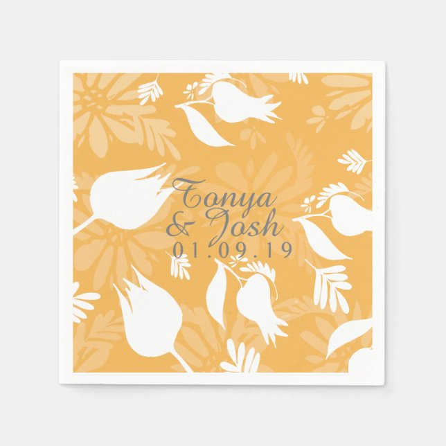 Hand plockade Tulip Botaniska skuggor Bröllop Pappersservett (Framsidan)