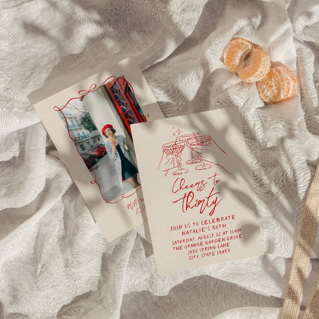 Hand plockade-turer till trettio 30:e fotofödelsed inbjudningar (Skapare uppladdad)