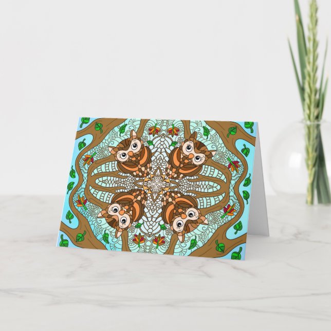 Hand plockade Uggla Mandala Artwork Kort (Framsida)