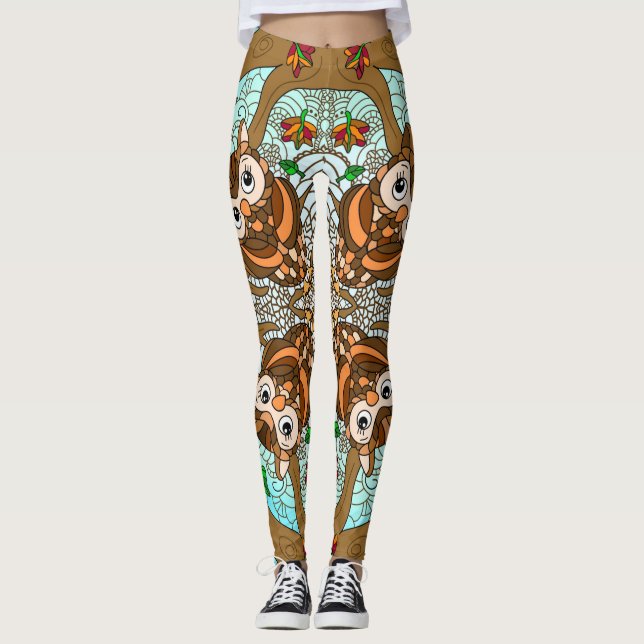 Hand plockade Uggla Mandala Artwork Leggings (Framsida)