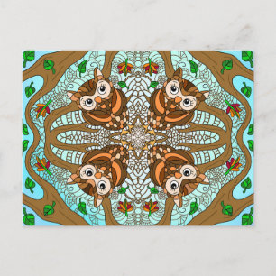 Hand plockade Uggla Mandala Artwork Vykort