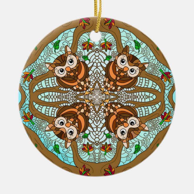 Hand plockade Uggla Mandala Ceramic Ornament (Framsidan)
